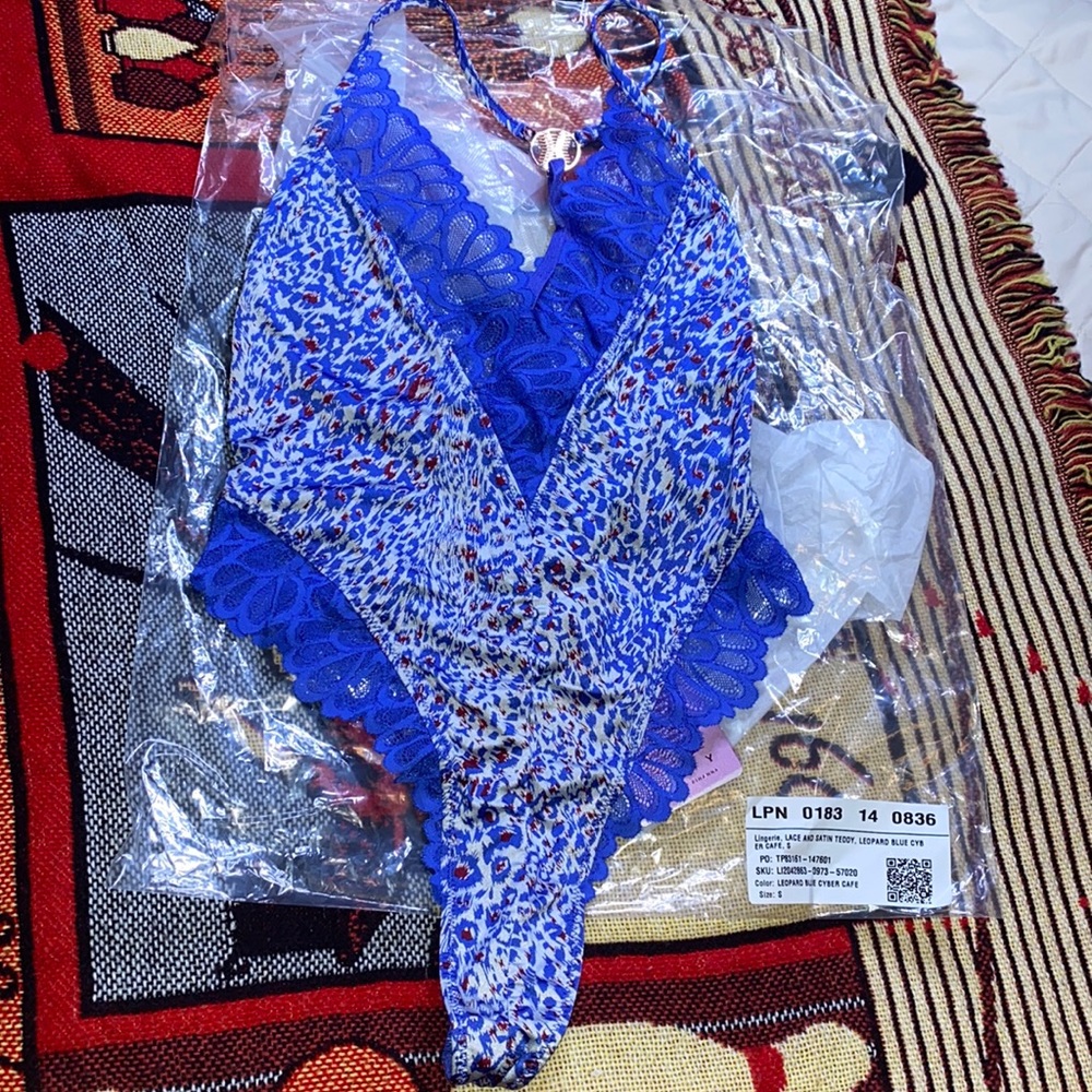 Savage X Fenty Leopard Blue Thong Bodsysuit